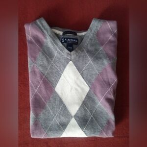 Stafford Argyle Sweater Vest - Purple, Gray, and White